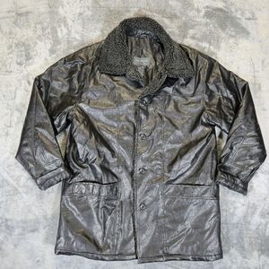 Vanderbilt Faux Leather Jacket Size Medium Shearling Collar Black Mens